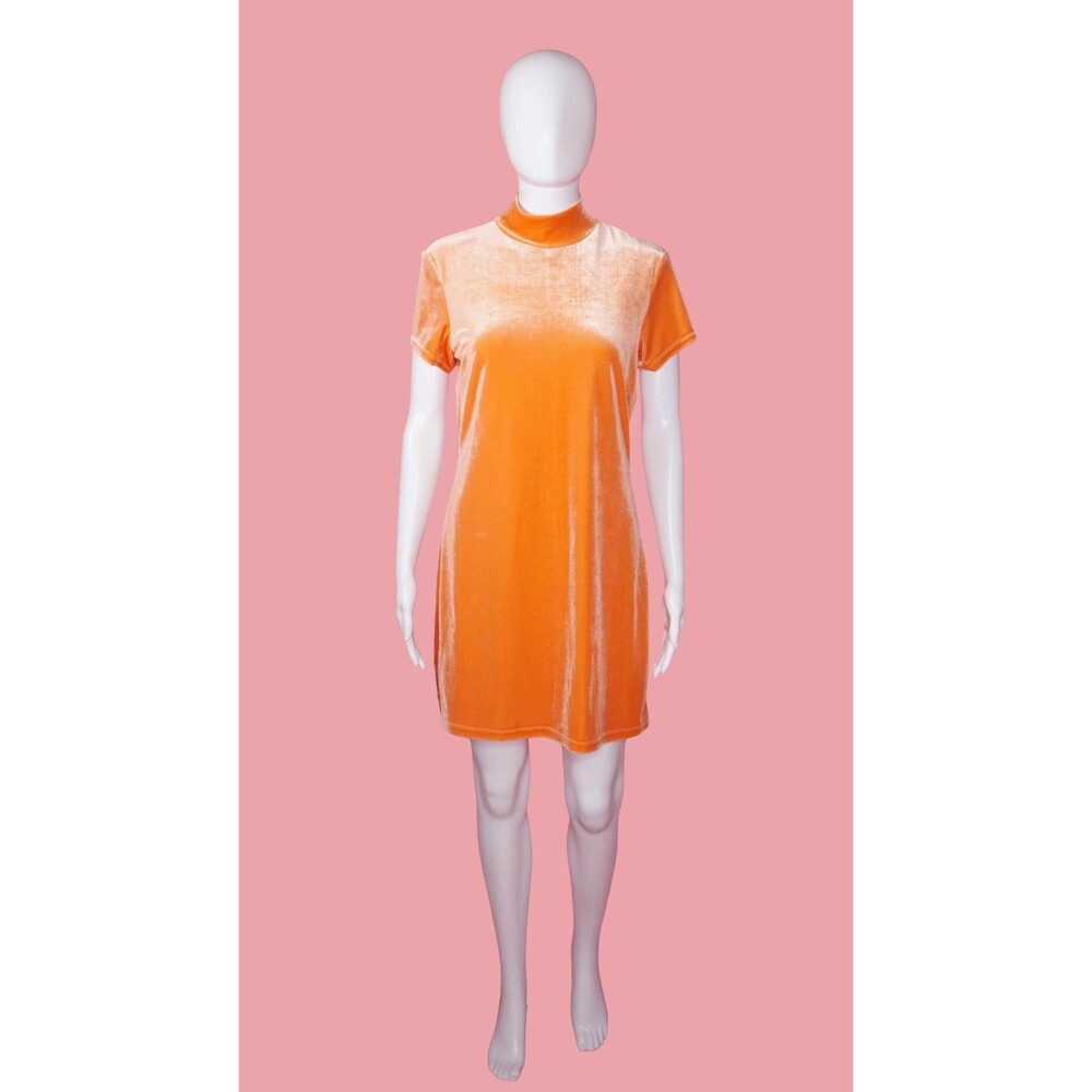 1990s-Y2K My Michelle VELVET Mock Turtle Neck Mini Dress W/Large Keyhole Back SM